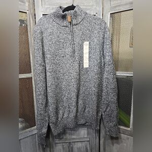Men's St John's Bay, Gray Marl, Sz L, 1/4 Zip Pullover Sweater, NWT